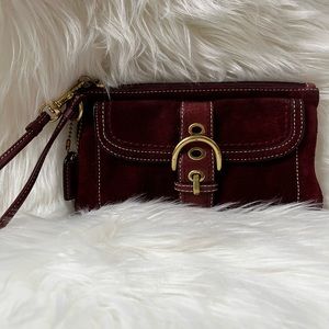 COACH Suede Burgundy Wristlet